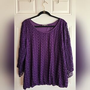 Pretty Purple Lace Blouse from Roz & Ali- 3x, Stretchy and Comfortable!